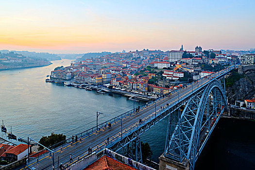 俯视,桥,杜罗河,欧洲,河,日落,背景,波尔图,葡萄牙