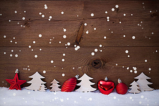 红色,白色,圣诞装饰,树,留白,雪花