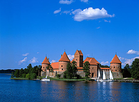 岛屿,哥特式,城堡,湖,特拉凯,立陶宛