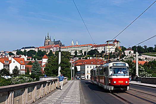 风景,桥,伏尔塔瓦河,河,布拉格,城堡,背影,大教堂,拉德肯尼,地区,波希米亚,区域,捷克共和国,欧洲