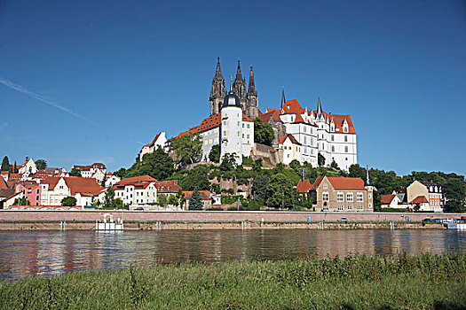 城堡,大教堂,后面,河,梅森,萨克森,德国,欧洲