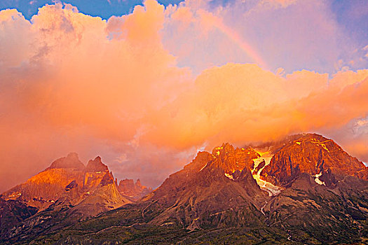 彩虹,上方,日出,托雷德裴恩国家公园,巴塔哥尼亚,智利