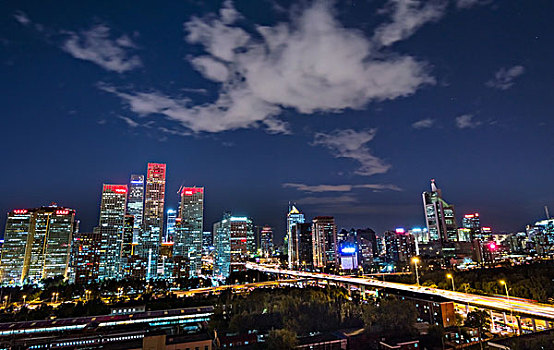 北京cbd高层建筑群夜景鸟瞰