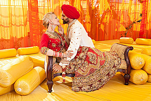 新郎,新娘,传统,印度,服装,婚礼,旁遮普
