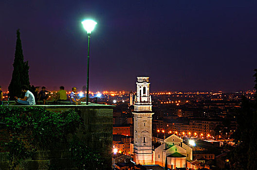 中央教堂,大教堂,夜晚,阿迪杰河,维罗纳,威尼托,意大利,欧洲