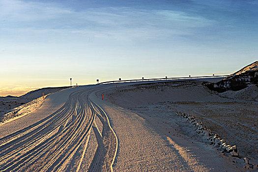 轮胎印,雪中,途中,雷克雅未克,冰岛
