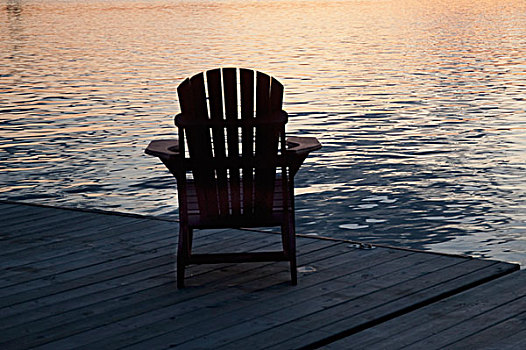 宽木躺椅,码头,湖,木,安大略省,加拿大