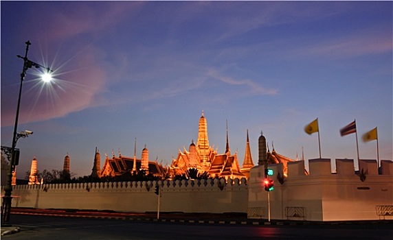 寺院,夜晚,玉佛寺,曼谷,泰国
