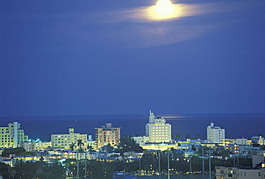美国,佛罗里达,迈阿密,月亮,上方,迈阿密海滩