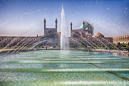 喷泉,正面,清真寺,伊斯法罕,伊朗,亚洲