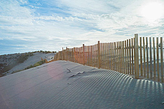沙丘,木篱,日落,大西洋,海洋,法国