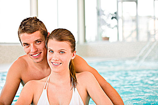 游泳池,年轻,愉悦,伴侣,开心,池边