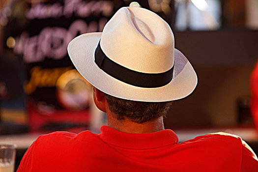 法国,变焦,一个,男人,帽子,红色,衬衫