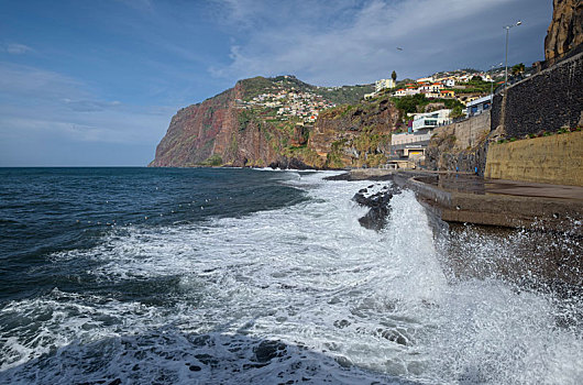 葡萄牙,马德拉岛,岸边,悬崖,海岸,海洋,泡沫