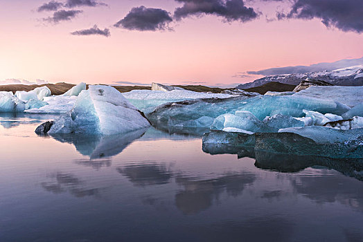 杰古沙龙湖,东方,冰岛,冰层,海滩,日出