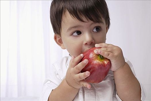 男婴,吃,苹果