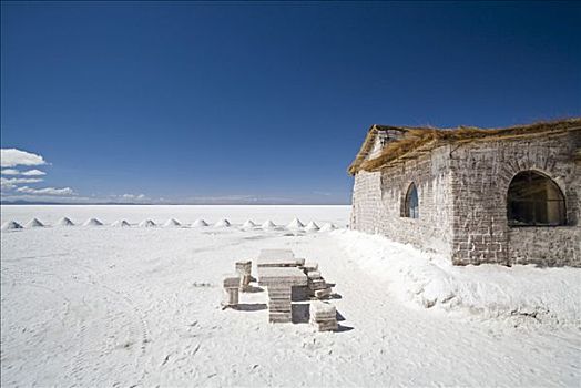 盐,酒店,普拉亚布兰卡,高原,盐湖,乌尤尼,玻利维亚,南美