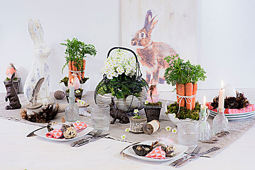 装饰,插花,兔子,小雕像,喜庆,复活节餐桌
