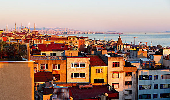 伊斯坦布尔,日落,全景