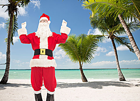 圣诞节,休假,人,概念,男人,服饰,圣诞老人,乐趣,上方,热带沙滩,背景