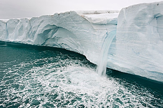 瀑布,脸,冰河,斯瓦尔巴特群岛,挪威