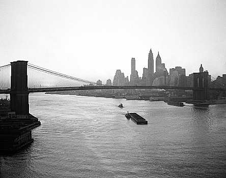 美国,纽约,布鲁克林大桥,城市天际线