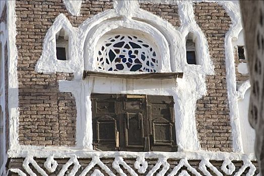 也门,萨那,老城,窗户,特写