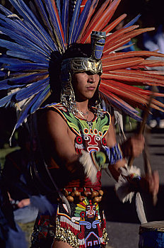 阿芝台克,传统舞蹈,表演,鼓手,墨西哥
