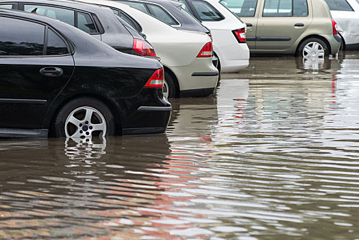 汽车,水中,重,雨,洪水