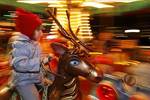 孩子,骑,赤鹿,旋转木马,德国