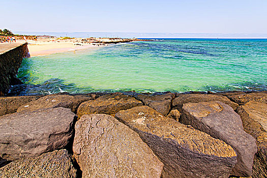 白色海岸,兰索罗特岛,西班牙,海滩,石头,水,夏天