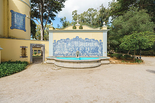 葡萄牙卡斯凯什小镇博物馆经典蓝色瓷砖墙面,museum,condes,de,castro,guimarães