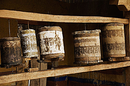 特写,老,转经轮,寺院,查谟-克什米尔邦,印度