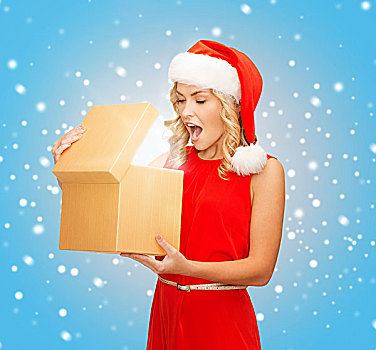 圣诞节,圣诞,新年,冬天,高兴,概念,微笑,女人,圣诞老人,帽子,魔幻,礼盒