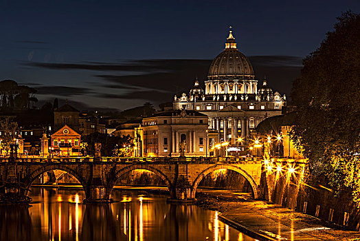 圣徒,圣彼得大教堂,教堂,夜晚,梵蒂冈城,意大利