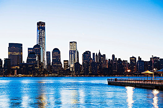 码头,曼哈顿,天际线,黄昏,纽约,美国