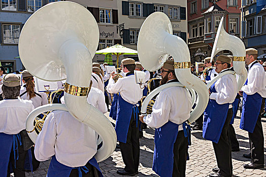 铜管乐队,行会,游行,春节,老城,苏黎世,瑞士