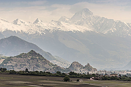 瑞士,瓦莱,罗纳河谷,地区,全景,顶峰