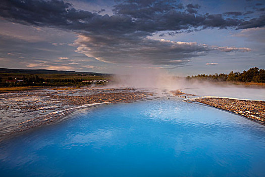 冰岛,日出,蓝色,热池,蒸汽,夏天,早晨