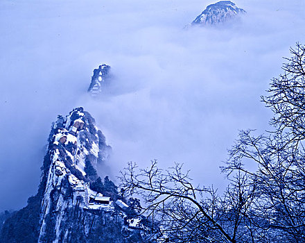 陕西华山群峰全景云海雪景