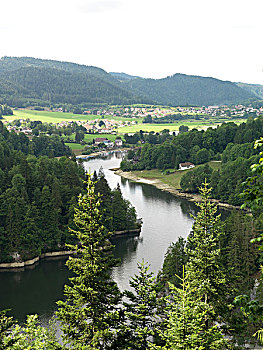 风景,河,山村