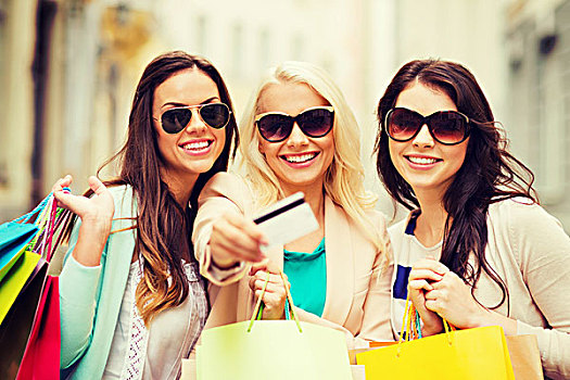 购物,旅游,概念,美女,女孩,购物袋,信用卡