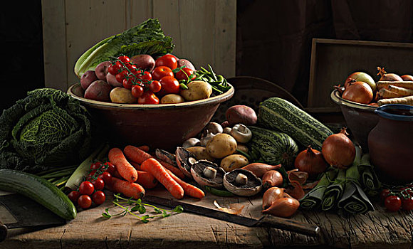 选择,蔬菜,木桌子