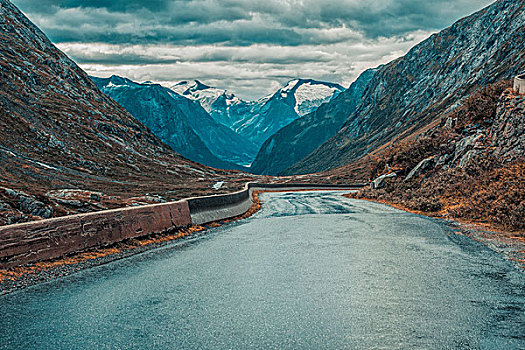 挪威,高山,风景,转,道路,风格,秋色