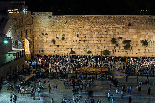 许多,信徒,哭墙,晚上,老城,耶路撒冷,以色列,亚洲