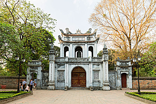 正门入口,寺庙,文学作品,河内,越南,亚洲