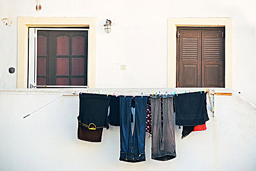 洗衣服,窗户,圣托里尼岛,希腊