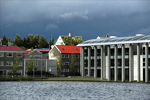 现代,市政厅,湖,雷克雅未克,冰岛