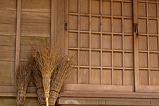 传统,稻草,扫帚,左边,檐,小,木质,建筑,花园,神祠,大,神社,心形,城市,日本