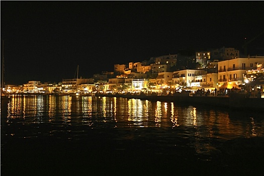 纳克索斯岛,港口,夜晚